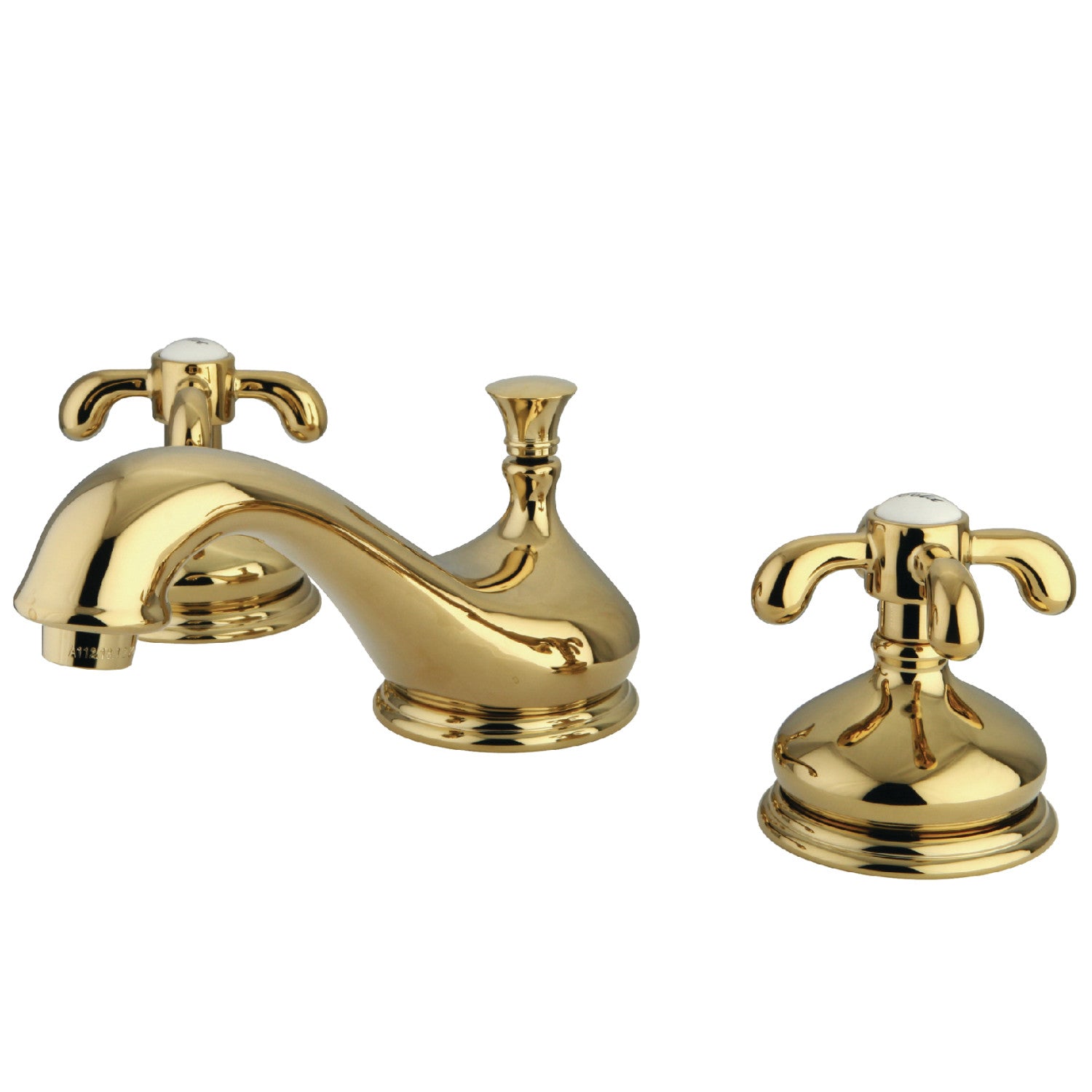 Kingston Heirloom KS1162TX - French Country Two-Handle 3-Hole Deck Mount Widespread Bathroom Faucet with Brass Pop-Up, Polished Brass — image 1
